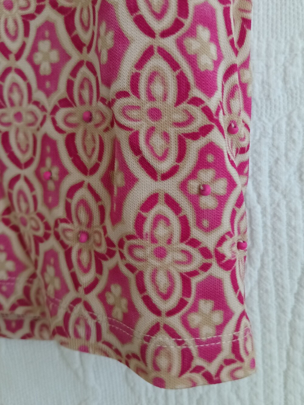 Ann Taylor Pink Damask Mini Skirt Seed Beaded Boho Sheer Light Slinky Cute Date - Picture 9 of 10